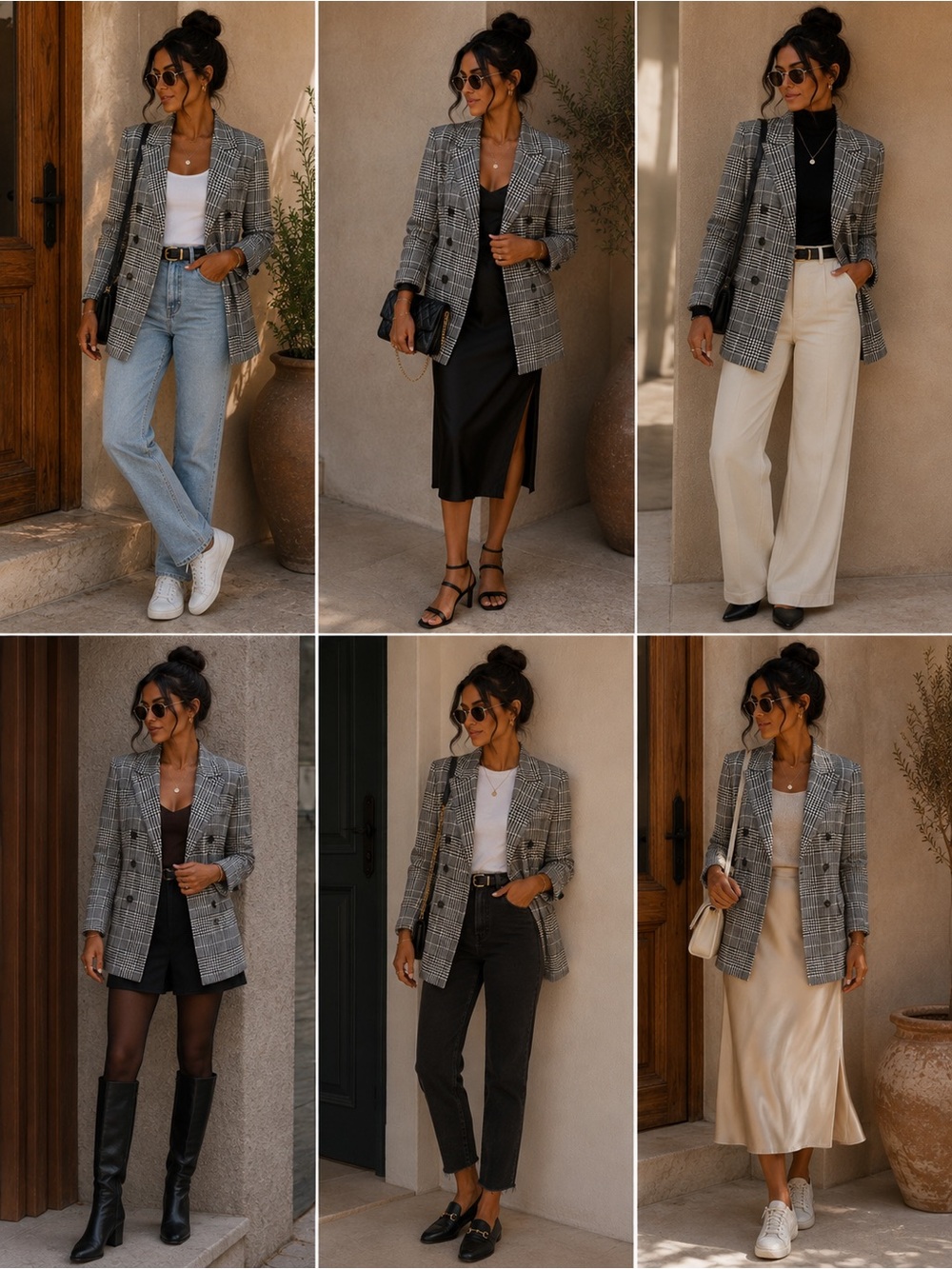 Mango Gray and Black Plaid Blazer